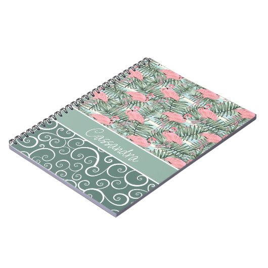 Aangepaste flacon roze flamingoes palmflauwte notitieboek (Linkerzijde)