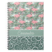 Aangepaste flacon roze flamingoes palmflauwte notitieboek (Voorkant)