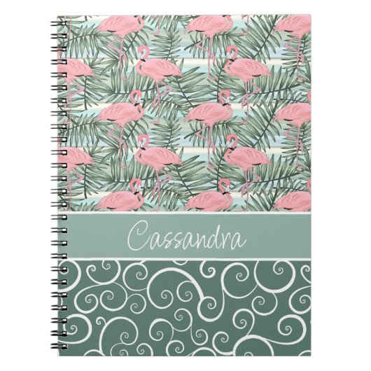 Aangepaste flacon roze flamingoes palmflauwte notitieboek (Voorkant)