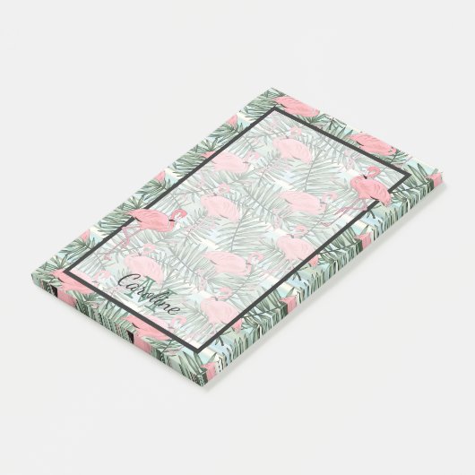 Aangepaste flacon roze flamingoes palmflauwte post-it® notes (Schuin)