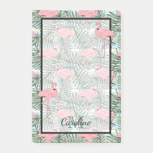 Aangepaste flacon roze flamingoes palmflauwte post-it® notes (Voorkant)