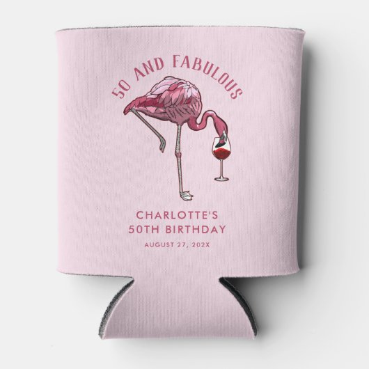 Aangepaste Flamingo 50e verjaardag 50 en Fabulous Blikjeskoeler (Voorkant)