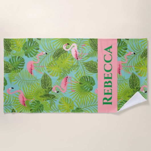 Aangepaste flamingo Beach Towel Strandlaken (Voorkant)