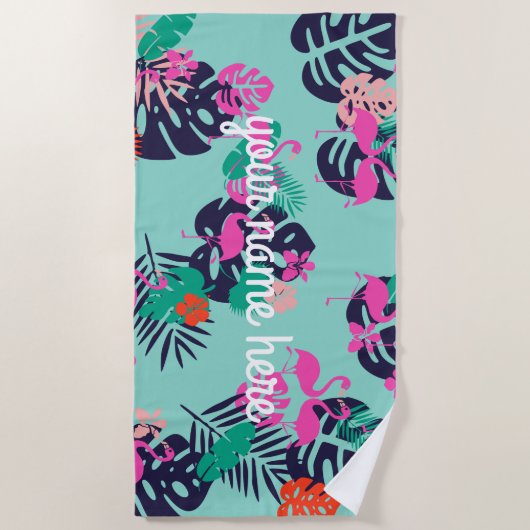 Aangepaste flamingo Beach Towel Strandlaken (Voorkant)