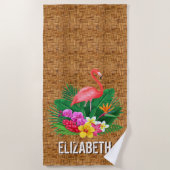 Aangepaste Flamingo Floral Wicker Print Strandlaken (Voorkant)