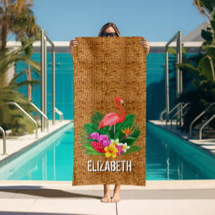 Aangepaste Flamingo Floral Wicker Print Strandlaken