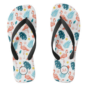 Aangepaste Flamingo Palm Tree Blue Red Beach Teenslippers