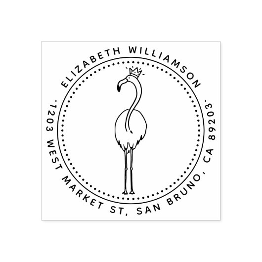 Aangepaste Flamingo Prinses Ronde Naam Retouradres Rubberstempel (Afrduk)