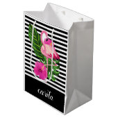 Aangepaste Flamingo Striped Gift Bag Medium Cadeauzakje (Voorkant Gekanteld)