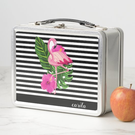 Aangepaste Flamingo Striped Metal Lunchbox (In situ)