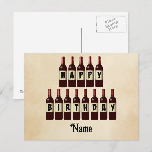 Aangepaste flessen rode wijn met verjaardagswens briefkaart (Voorkant / Achterkant)