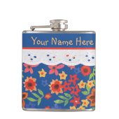 Aangepaste flora en faux kant op blauwe heupfles (Voorkant)