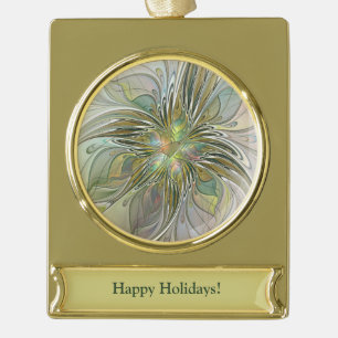 Aangepaste flora fantasy moderne kunstbloem met go verguld banner ornament
