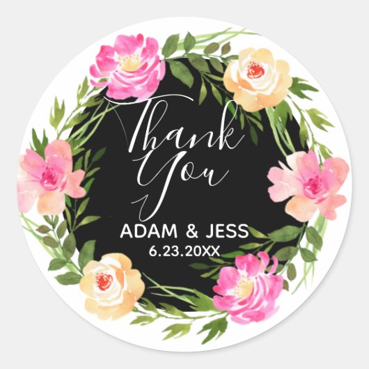 Aangepaste Floral bedankt Ronde Sticker (Voorkant)