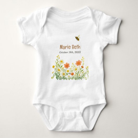 Aangepaste Floral & Bee Baby Bodysuit (Voorkant)