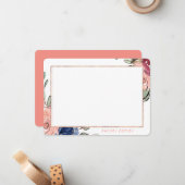 Aangepaste Floral Blue Pink Elegant Stationery N Notitiekaartje (Voorkant / Achterkant in situ)