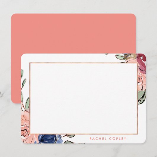 Aangepaste Floral Blue Pink Elegant Stationery N Notitiekaartje (Voorkant / Achterkant)