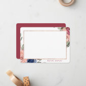 Aangepaste Floral Blue Pink Elegant Stationery N Notitiekaartje (Voorkant / Achterkant in situ)