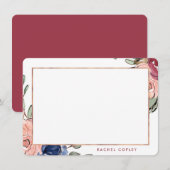 Aangepaste Floral Blue Pink Elegant Stationery N Notitiekaartje (Voorkant / Achterkant)