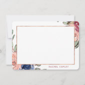 Aangepaste Floral Blue Pink Elegant Stationery N Notitiekaartje (Voorkant)