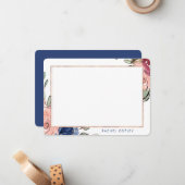Aangepaste Floral Blue Pink Elegant Stationery Notitiekaartje (Voorkant / Achterkant in situ)