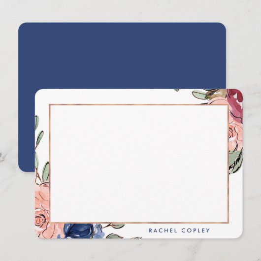 Aangepaste Floral Blue Pink Elegant Stationery Notitiekaartje (Voorkant / Achterkant)