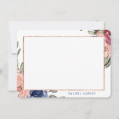 Aangepaste Floral Blue Pink Elegant Stationery Notitiekaartje (Voorkant)