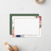 Aangepaste Floral Blue Pink Elegant Stationery Notitiekaartje (Voorkant / Achterkant in situ)
