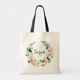 Aangepaste Floral Blush Greenery Canvas tas