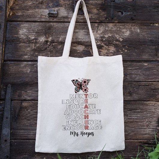Aangepaste Floral Butterfly Stijlvolle Cute Teache Tote Bag