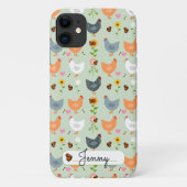 Aangepaste Floral Chickens Green iPhone 11 Hoesje (Achterkant)