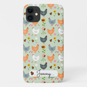 Aangepaste Floral Chickens Green iPhone 11 Hoesje
