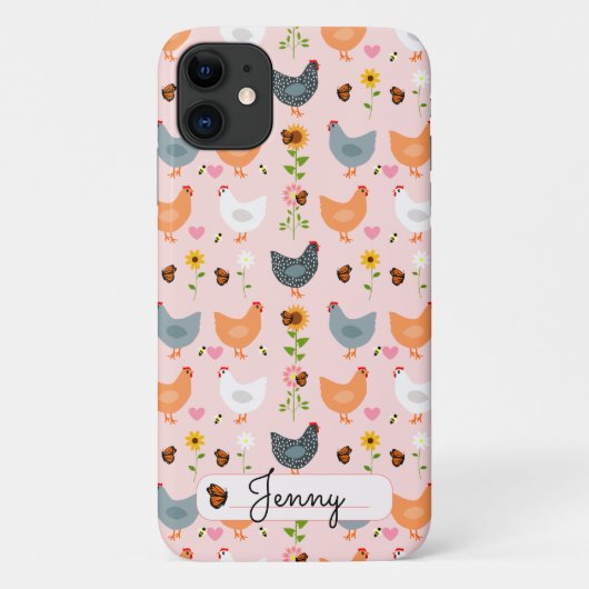 Aangepaste Floral Chickens iPhone 11 Hoesje (Achterkant)
