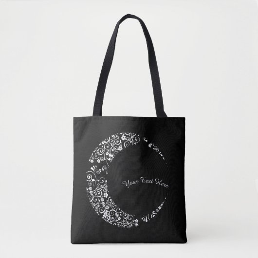 Aangepaste Floral Crescent Moon Canvas tas (Voorkant)