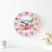 Aangepaste Floral Deer Antlers Grote Klok (Huis)