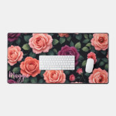 Aangepaste Floral Desk Mat met Naam | Moody esthet (Keyboard & Muis)