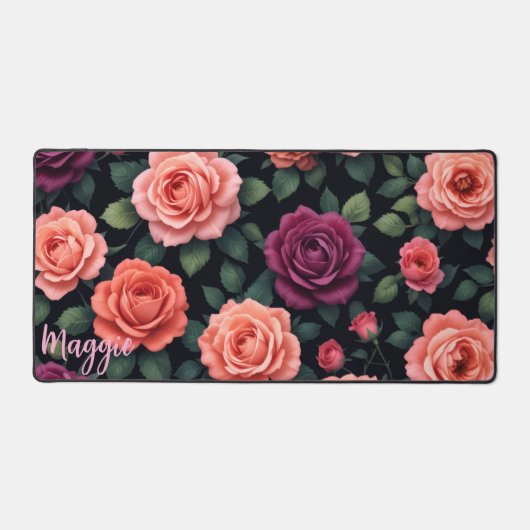 Aangepaste Floral Desk Mat met Naam | Moody esthet (Voorkant)