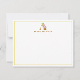 Aangepaste Floral Faux Gold Monogram Initiaal Notitiekaartje