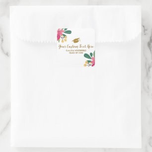 Aangepaste Floral Gold Gradup Cap Vierkante Sticker