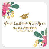 Aangepaste Floral Gold Gradup Cap  Vierkante Sticker (Voorkant)