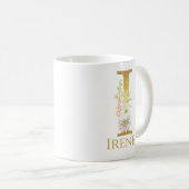 Aangepaste Floral Gold Monogram Letter I Koffiemok (Voorkant rechts)