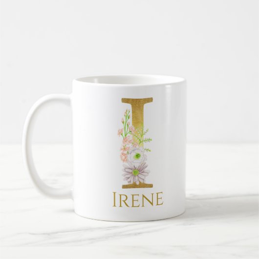 Aangepaste Floral Gold Monogram Letter I Koffiemok (Links)