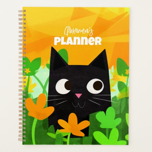 Aangepaste Floral Green Sinaasappel Black Cat Planner (Voorkant)