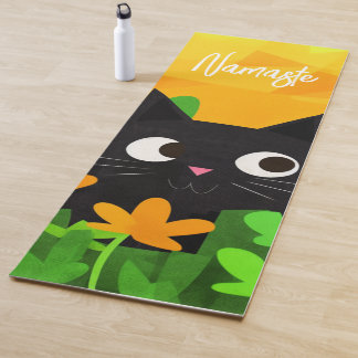 Aangepaste Floral Green Sinaasappel Black Cat Yogamat
