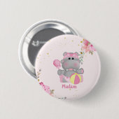 Aangepaste Floral Hippo Baby shower Button (Voorkant /achterkant)