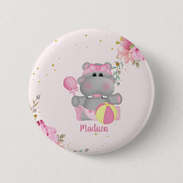 Aangepaste Floral Hippo Baby shower Button