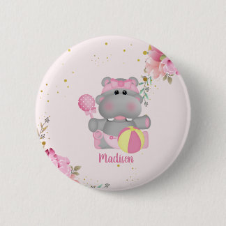 Aangepaste Floral Hippo Baby shower Button