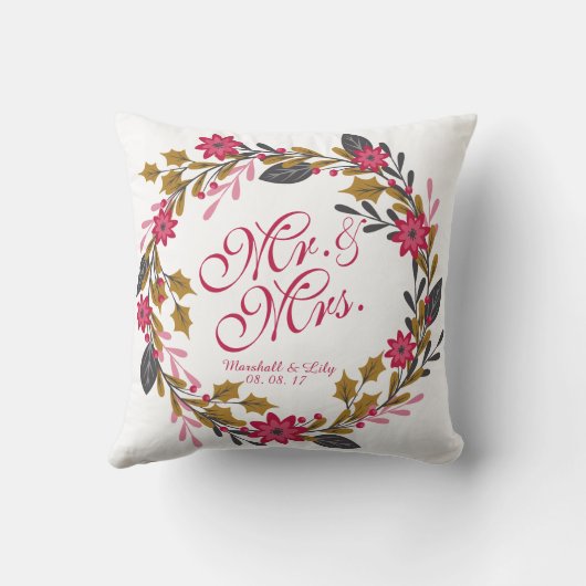 Aangepaste Floral Kerstbruiloft Pillow Kussen (Achterkant)