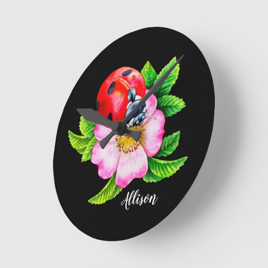 Aangepaste Floral Ladybug Ronde Klok (Hoek)