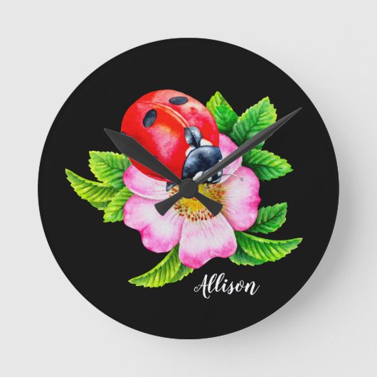 Aangepaste Floral Ladybug Ronde Klok (Voorkant)